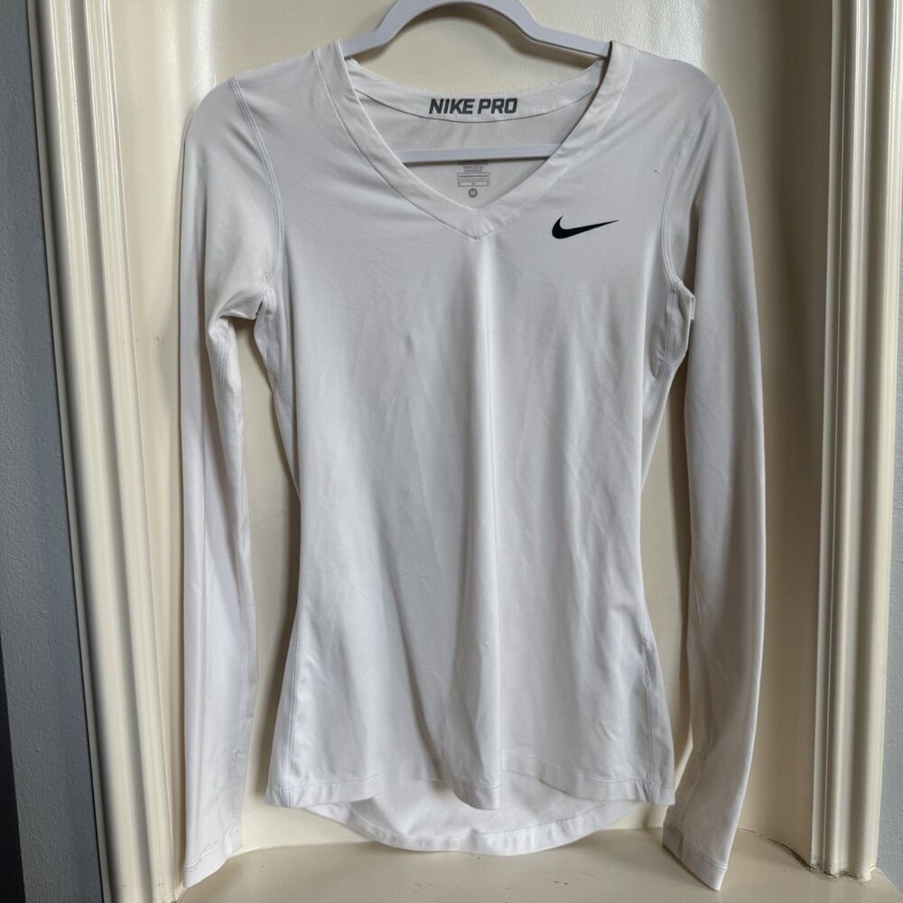 Nike Pro Dri Fit Long Sleeve Shirt White Women's Medium